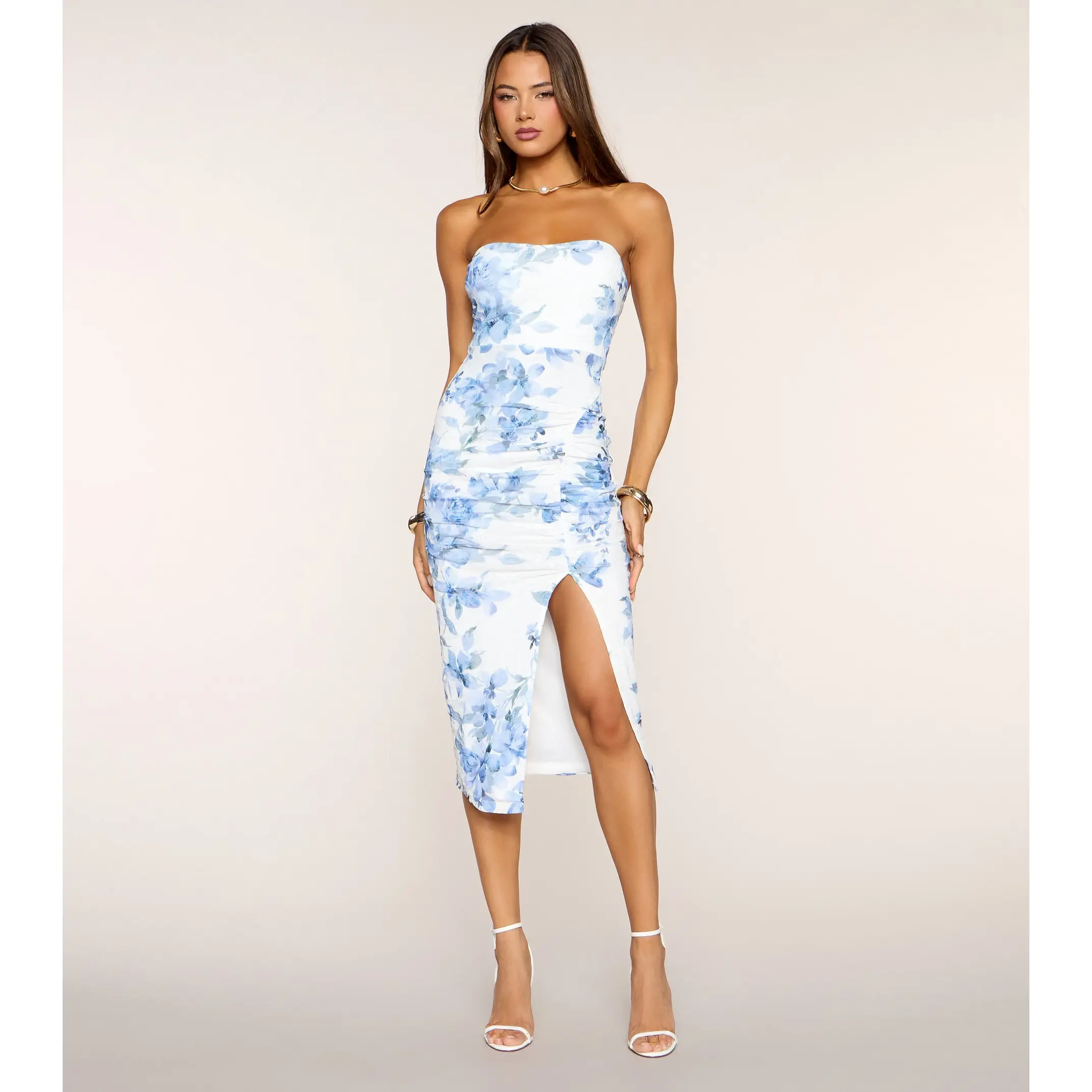 Compliments Please Floral Flocked Mesh Midi Dress