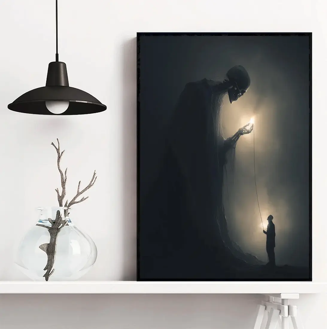 Gothic Grim Reaper Wall Art Spooky Horror Home Decor, Dark Academia Aesthetic Macabre Skeleton Creepy Gothic Halloween Art Printable