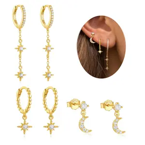 JEYFULL Earrings for Women - Earring Stacking Set, Moon Star Design Stud & Dangle Hoop Earrings, Hypoallergenic Earcuff Jewelry for Earring Lover