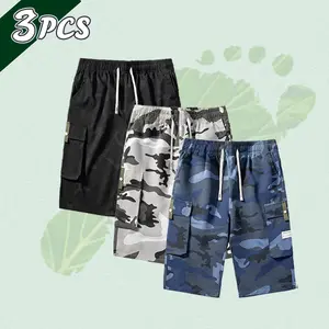 3 Pack Drawstring Camo Shorts with Multi Pockets Workout Casual Knee Length Pants Multipack