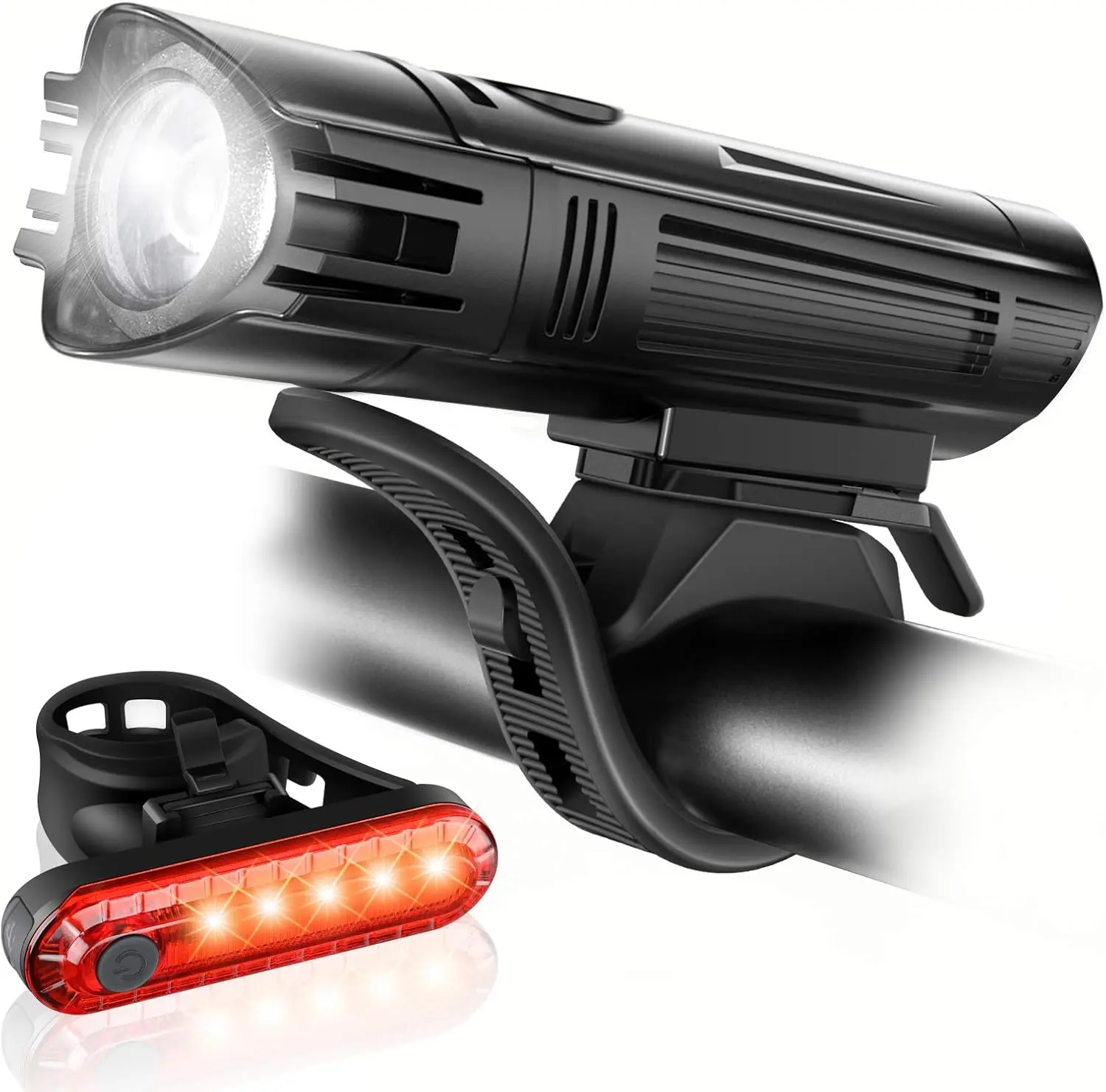 Ascher Bicycle Lights, Ultra Bright USB Rechargeable Front Headlight and Rear Taillight Set, Lightweight with 4 Modes, IPX4 Waterproof for Night Riding, Bike, Bike Accessories, Functional, Tool-Free Install