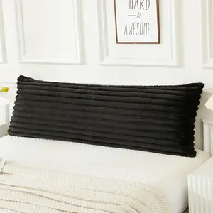 Faux  Fluffy  Pillow Cover Luxury Striped Plush Decorative  Pillowcase, Ultra Soft and Cozy Zipper Closure 21 x 54 Inches, Black