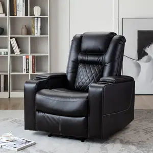 [Crazy Week] Ebello 36" Wide Breathable Leather Home Theater Seating with with USB Ports and Cup Holders, Black