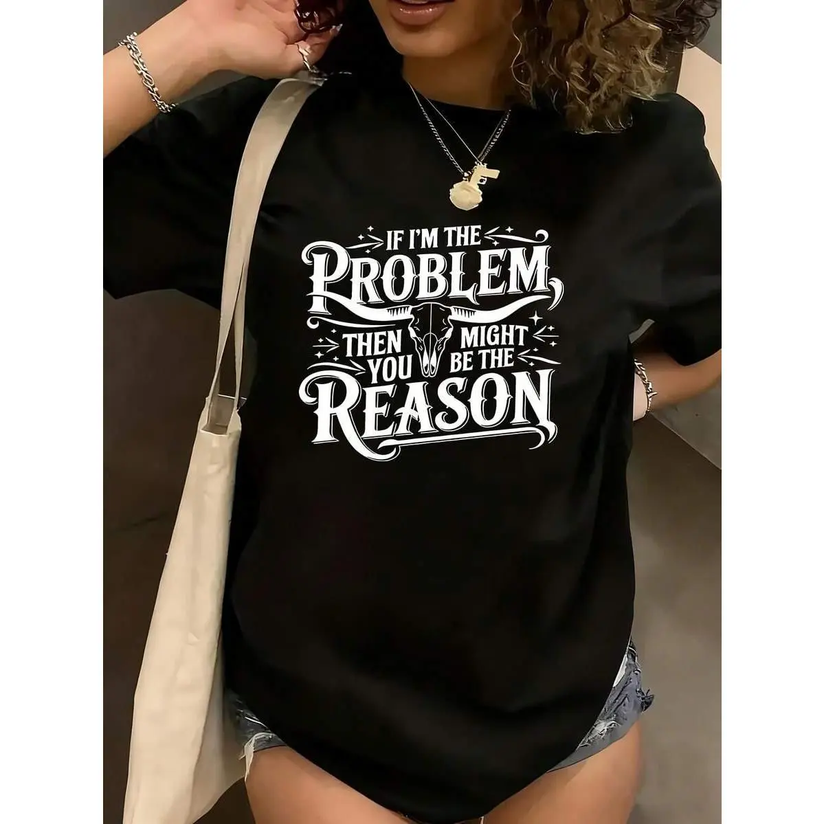 If I'm The Problem, You Might Be The Reason Women's Plus Size T-Shirt Shirt Casual 180g Funny Oversized Graphic Short Sleeve 1 Pcs Tee Novelty Crew Neck Top 100% Polyester