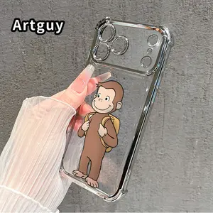 Compatible with Phone Case iPhone 17 Pro Max 16 15 Plus Air 14 13 12 11 E Monkey's School - Day Pattern Transparent Full Coverage Four Corners Anti-drop Casing