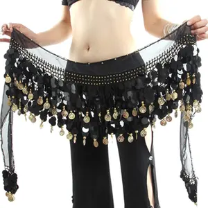Dance Hip Scarf, Sweet Belly Dance Skirt Wrap Performance Bling Sequins Coins, Belly Dance Costume for Women