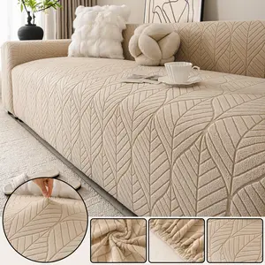1 Piece Classic Solid Color Leaf Pattern Plush Sofa Cover Washable Sofa Slipcover - Warm and Soft, Machine Washable, Pet Furniture Protector, Autumn & Winter Style. Ideal for Holiday Decoration and Daily Use, Fits 2/3/4-Seater Living Room Sofas
