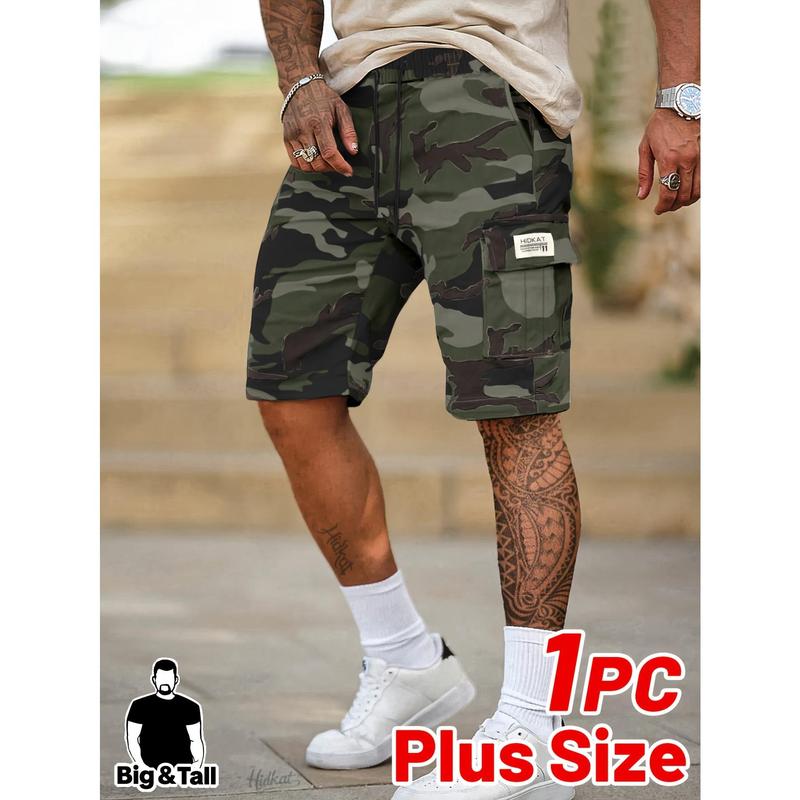 Plus Size Men's Camouflage Cargo Shorts - 1XL,4XL,5XL Army Green Camo, Loose Fit Geometric Design, Multi Pockets, Breathable Summer Wear for Outdoor & Casual Use, Camouflage Athletic Shorts