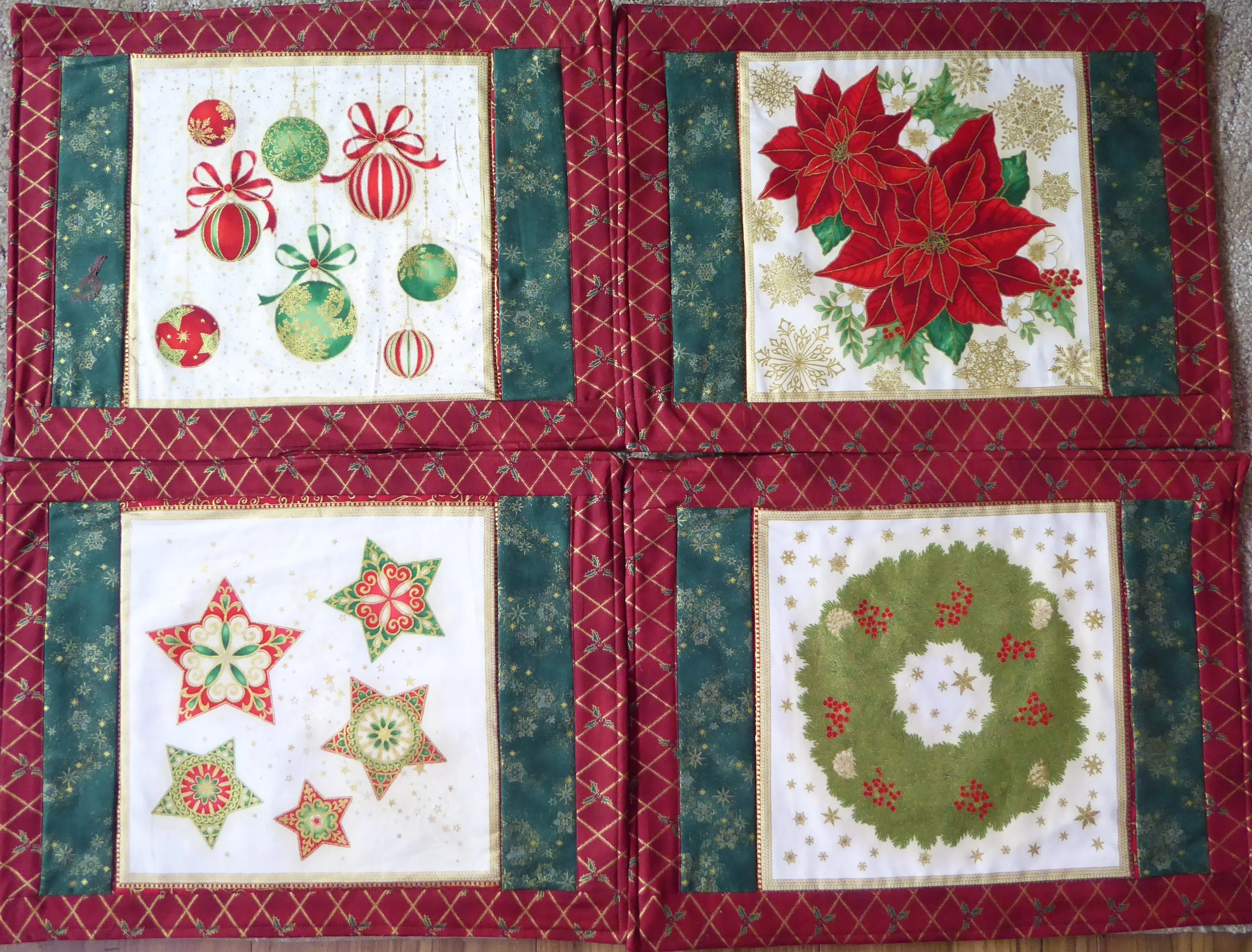 Christmas Placemats Set of 4 Created Handmade and Quilted by Sue