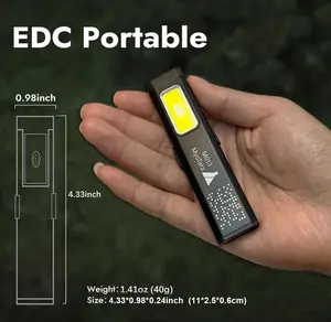 MyoTara M013 Mini Tactical Flashlight for EDC Dual Light Magnetic Base Hat Clip Red Blue Strobe High Lumen USB Rechargeable EDC Light