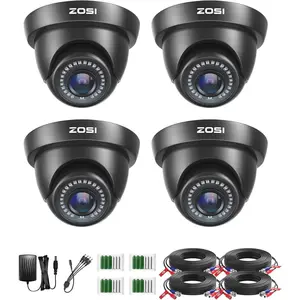 ZOSI 4 Pack 1080p 2MP HD-TVI Home Security Camera Outdoor Indoor 1920TVL, Weatherproof Surveillance CCTV Black Dome Camera, 80ft Night Vision, 24PCS LEDs, 90°View Angle