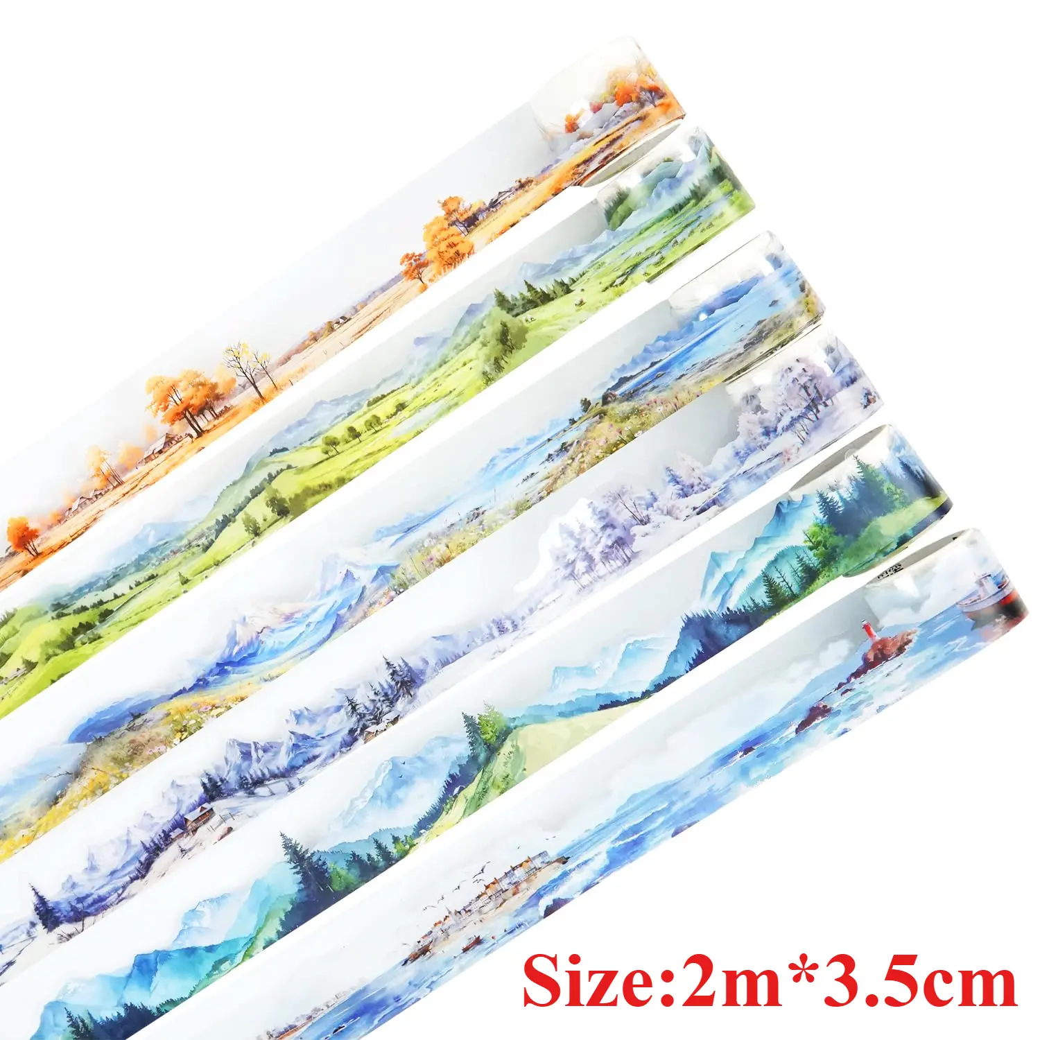 6 Rolls Landscape Scrapbooking Tape Set,PET Self-Adhesive Decorative Tapes,Masking Tape for DIY Bullet Journals,Crafts,Gift Wrapping,Christmas Party Gifts,DIY Hand Tools Kits