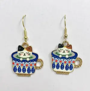 Blue Coffee Cat Earrings