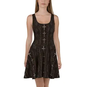 Gothic Cross Dead Trees Skater Dress for Women – Dark Alt Fashion Outfit & Unique Gift for Goth Style Lovers