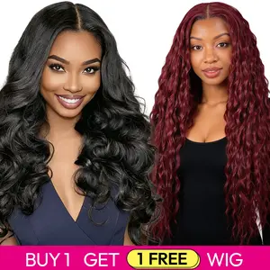 Buy 1 Get 1 Free Lace Front Wig | 180% Density, Transparent Lace, #1B Ocean Wave & #P4/27 Body Wave, Blended Human Hair
