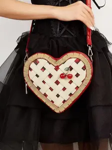 Sweet Valentine's Bag Gift Niche design love shape cherry shoulder bag, Crossbody shoulder purses, three-dimensional heart-shaped versatile shoulder bag, eye-catching for daily commuting, dating