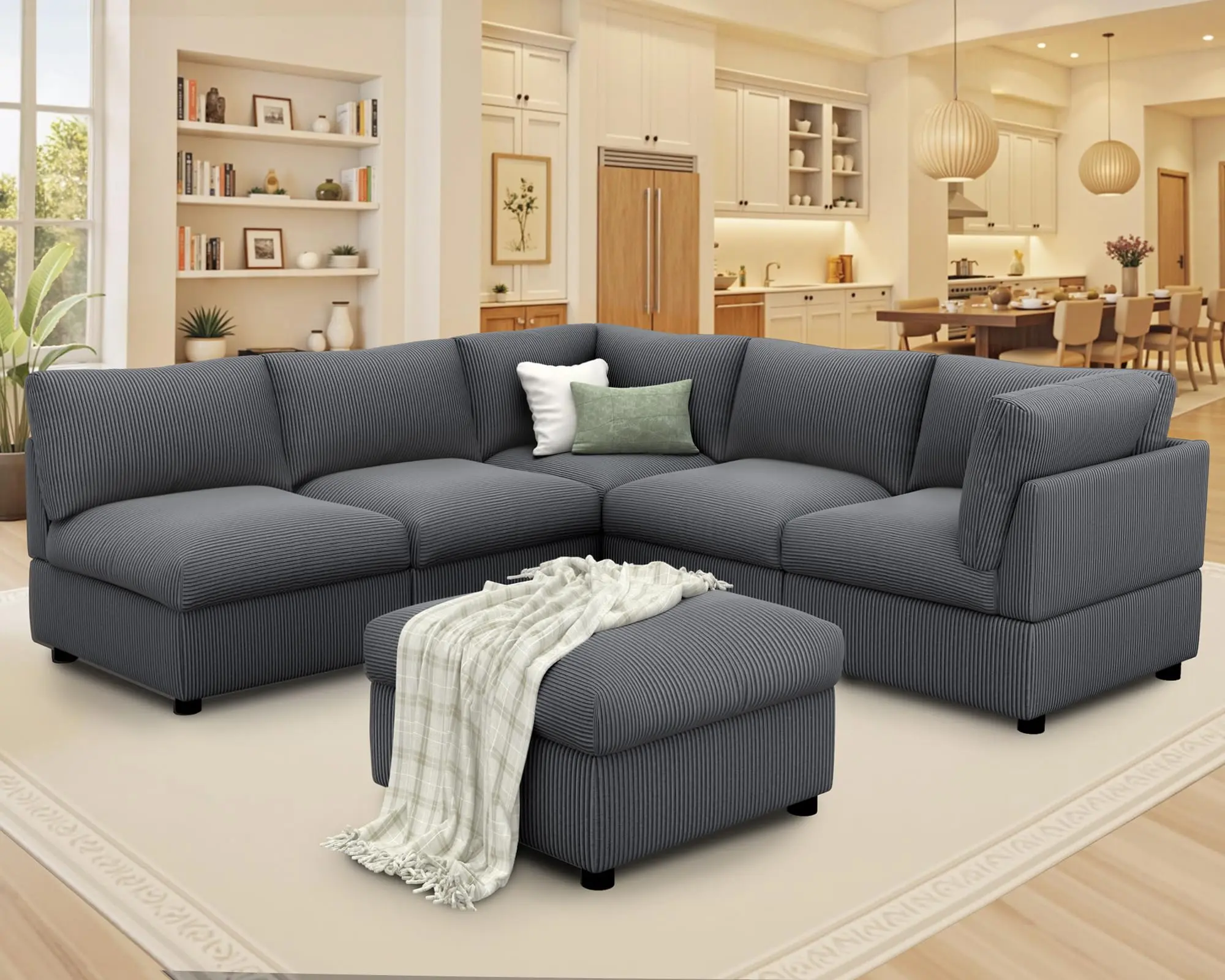 VanAcc 130 Inch Sectional Sofa, 6 Seater Modular Sectional Couch with Deep Seat, Oversized Modular Sofa Couch for Living Room