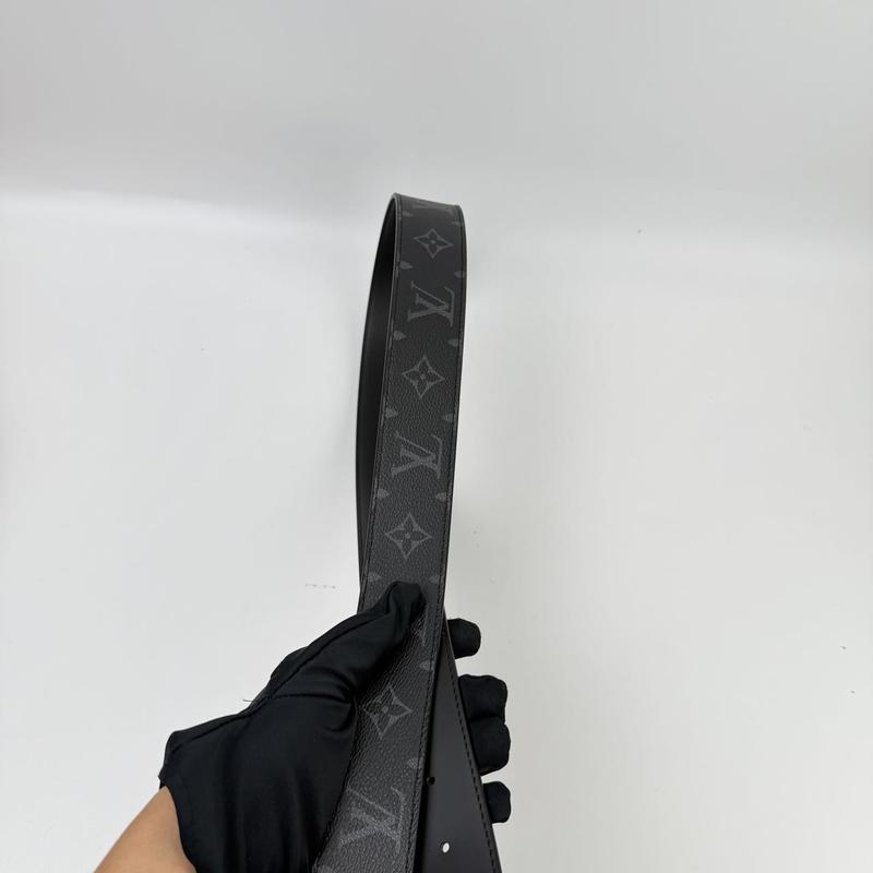 Pre-owned LV Belt black Monogram Pattern with Gunmetal Gray Buckle(u)95