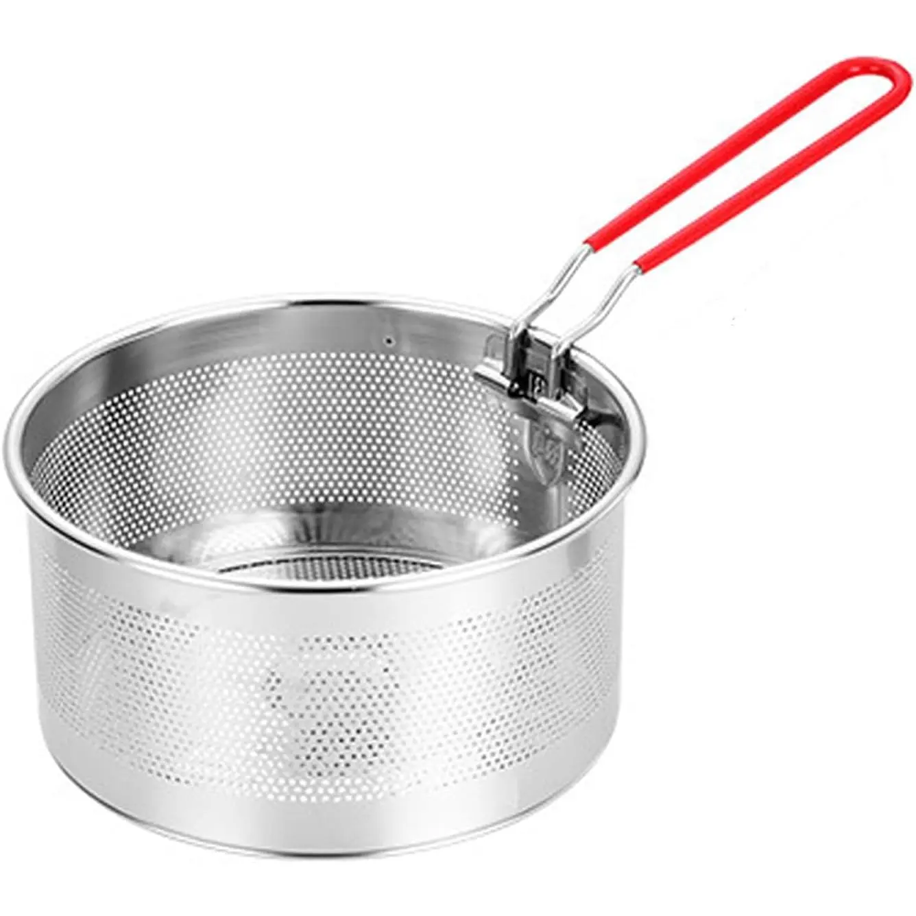 Stainless Steel 7.08-in Cookware Accessory Set - Pasta Strainer, Blanching Colander, Vegetable Steamer Basket, Fryer Basket with Nonmovable Handle Insert for Veggie Cooking & Food Heating (Cookware Rack Included), Dia 7.08 Inch - Nonmovable Handle