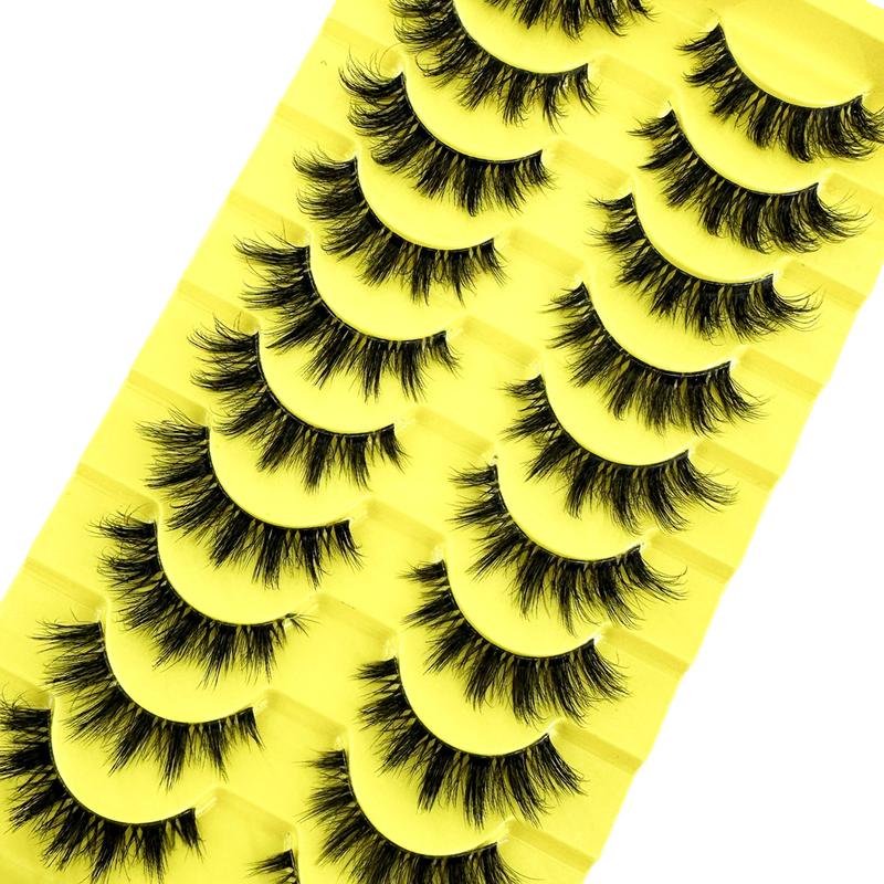 10Pairs Manga Natural Wispy False Eyelashes - Clear Band Faux Mink Lashes Cat-Eye Shape, Natural Look For Halloween Cosplay Manga Everyday Glam - Reusable, Comfortable, Beginner Friendly cute  lashes
