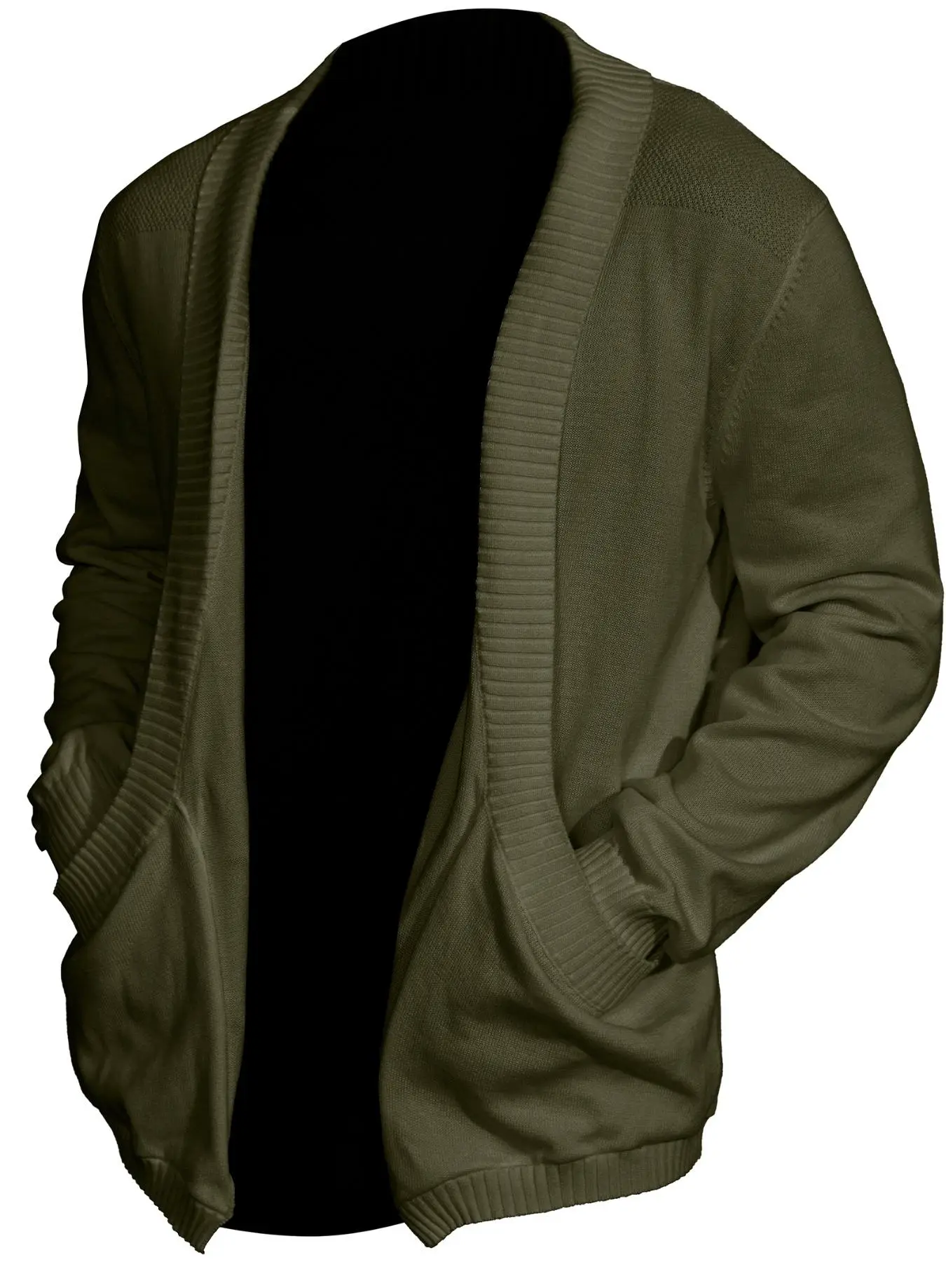 Men's Solid Pocket Shawl Collar Cardigan, Loose Casual Long Sleeve Open Front Knitwear for Spring & Fall, Fashion Men's Knit Clothing for Daily Wear