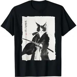 Samurai Cat Warrior Ink - Japanese Art Feline Katana T-Shirt Sweatshirt TOP