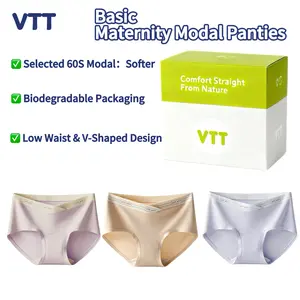 VTT 3-Pack Modal Maternity Underwear, Low-Rise Seamless Pregnancy Support with V-Cross Waistband, Removable Clips, and 7A Antibacterial Certification