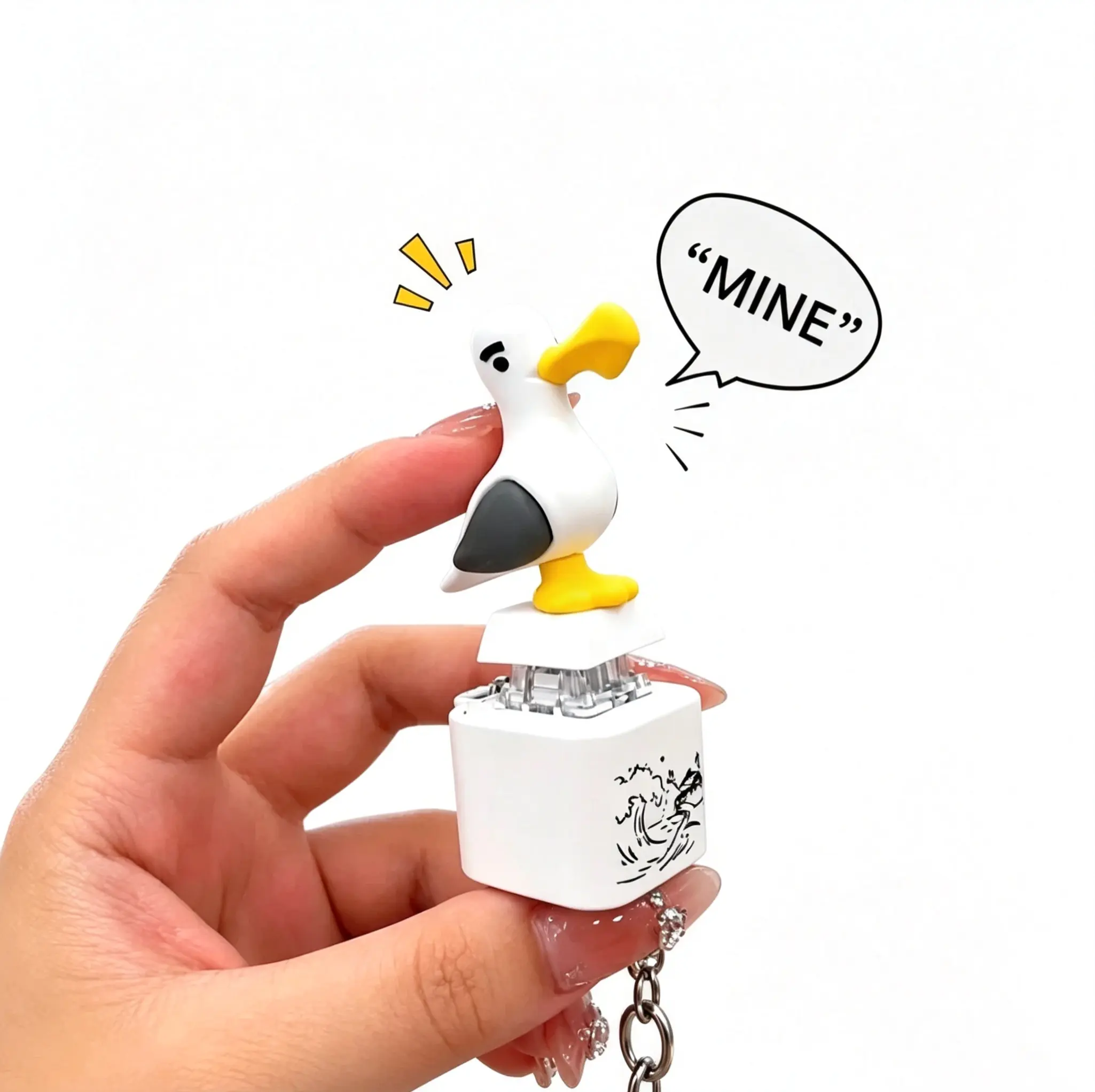 Sound Button Keychain Unisex Adults Teens Prank Gag Gift, Novelty Seagull MINE! Loud Sound Keyring with Metal Clasp, Durable ABS Plastic Irregular Form, Stress Relief Toy, Birthday Christmas Back-to-School Bag Charm