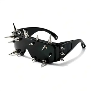 1 Pair Fashion Punk Aesthetic Spiked Design Sunglasses, Flat Top Frame Styling Sunglasses, Novelty Sunglasses for Women & Men