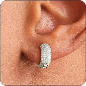 HANLI Gold Hoop Earrings for Men | 14K Gold Plated Cartilage Huggie simple Earrings, Hypoallergenic Lightweight CZ jewelry gift