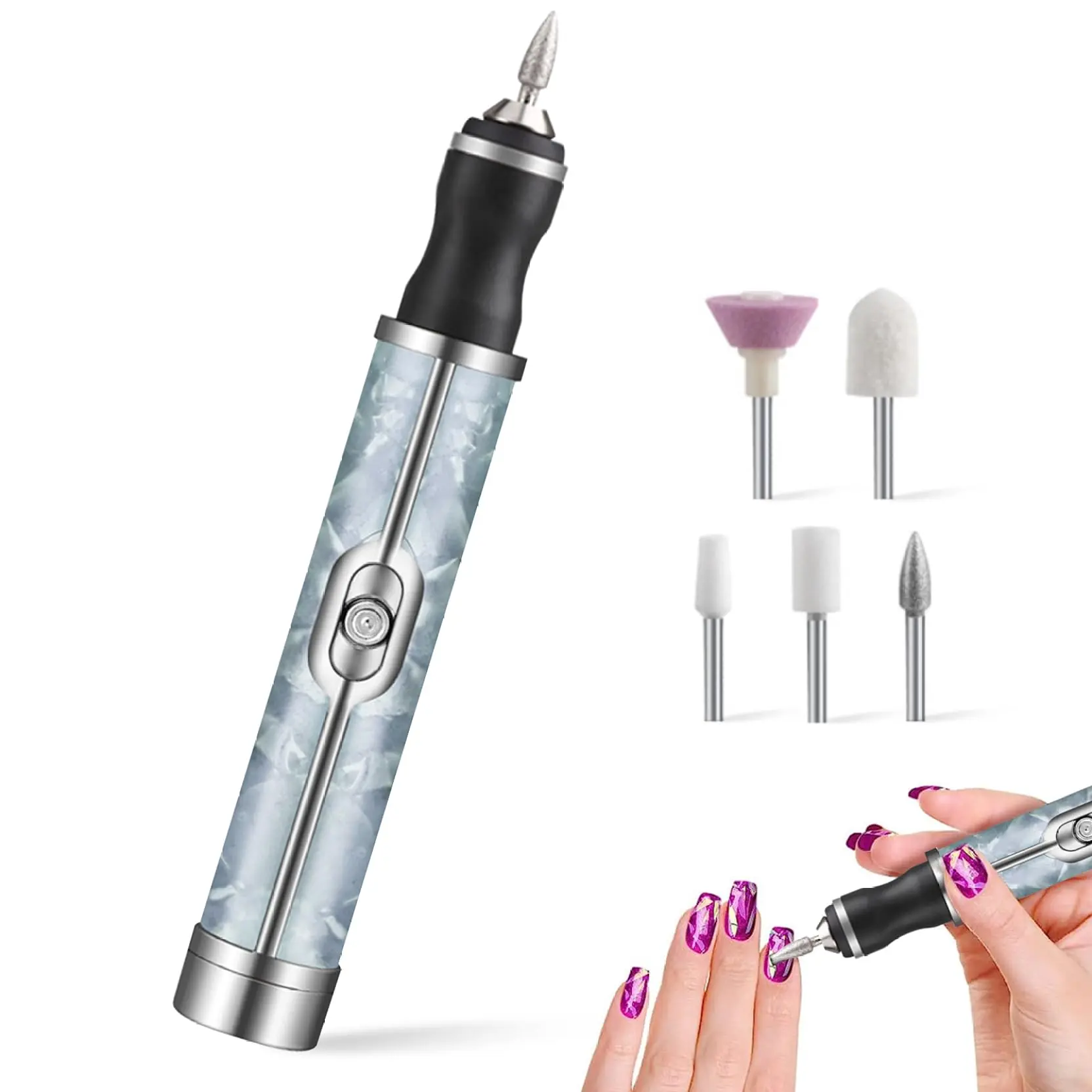 Electric Nail Drill 20000 RPM - Portable Electric Nail File with Sanding Kit for Manicure & Pedicure, Cordless Efiles for Acrylic Nails Lightweighting Nail Care