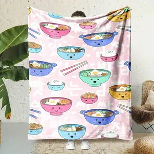 Japanese-style Sushi Ramen Anime Double-sided Blanket Cute Smiling Sushi Characters Maitaro Tamako Nori Soft Flannel Plush Comfortable for All Seasons Home Office Gift unique birthday gilmore girls tj maxx mood celebration