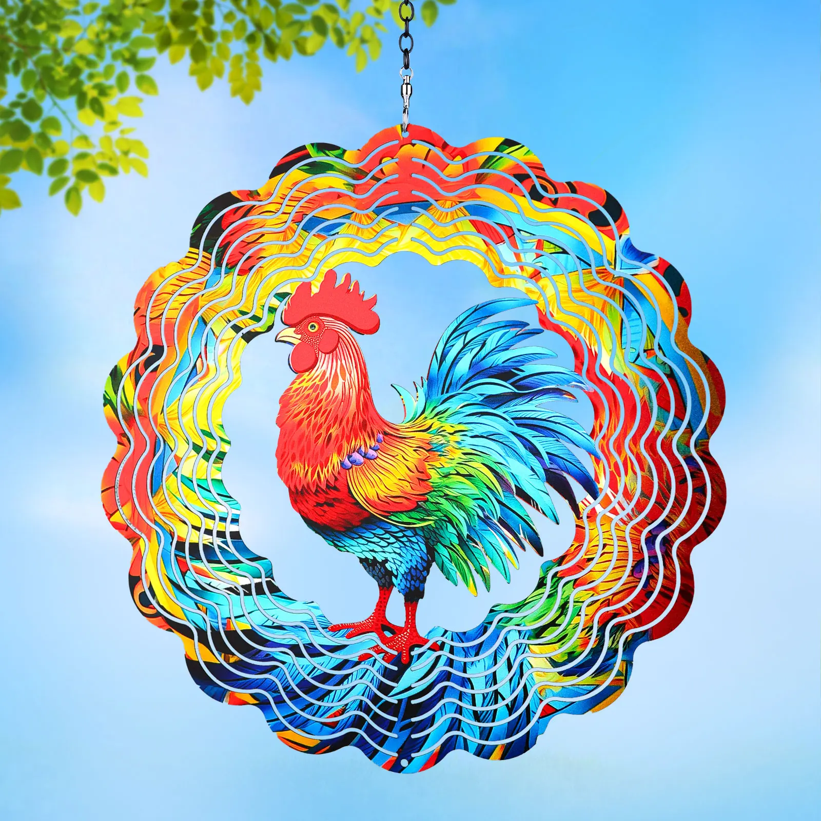 Chicken Wind Spinners Outdoor 12 inch 3D Hanging Wind Spinner Garden Decor Rooster Gifts for Women Men Metal Wind Catchers Kinetic Sculpture for Outdoor Silhouette Yard Art Porch Patio Decoration