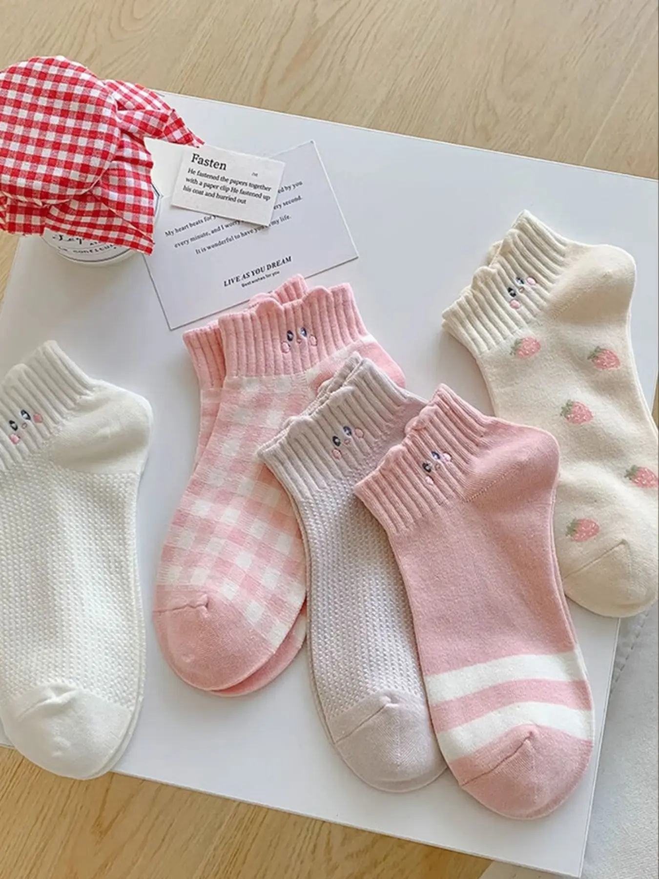 5 Pairs of Women's Spring/Summer Cartoon Embroidered Ankle Socks – Adorable character embroidery with fine stitching, whimsical yet refined, great for casual daily socks or office outfits, Sock Sets