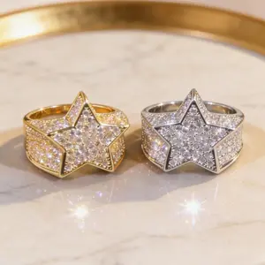 Chunky Statement Silverly Hiphop Star Ring Bride Engagement Promise Anniversary Birthstone Wedding Ring Full Cubic  Sparkling Jewelry Daily Party Wear Accessory Gift for Him Her Christmas New Year Valentine