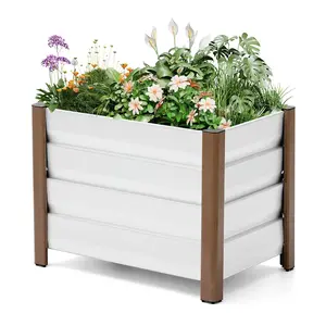 White Aluminum Planter Box 24 x 16 x 18 in, Raised Garden Bed for Patio or Balcony, Rounded Corners, Anti Cut Edging, Deep Design with Drainage Holes