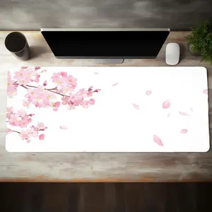 Cherry Blossom Pattern Mouse Pad, Rectangle Gaming Mouse Pad, Non-Slip Rubber Base Stitched Edge Desk Pad for Home Office Game Room, Desktop Accessory