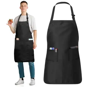 Adjustable Cotton Chef Aprons with 2 Pockets and Bandana, 3 Pack, Kitchen Apron for Women and Men