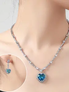 Elegant Artificial Gemstone Decorated Necklace & Earrings, Fashion Jewelry Set for Party, Daily Clothing Decor, Trendy All-match & Exquisite Jewelry for Birthday Gift