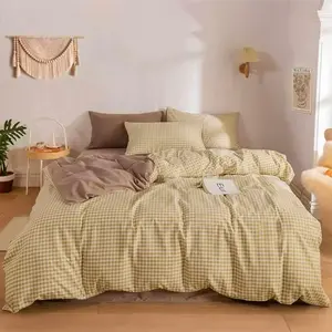 Tan Grid Duvet Cover Set  Size, 3 count Farmhouse Buffalo Check Gingham Geometric  Printed Microfiber Comforter Cover Set, Taupe Soft and Lightweight Plaid Bedding Quilt Cover