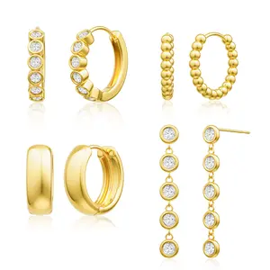 FOXGIRL 4 Pairs Shiny Stud Earrings Stainless Steel Cartilage Piercing Earrings Set Eye Design Dangle Earring Small Hinged Hoop Earrings Cubic Zirconia