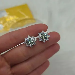 STUNNING Moissanite 3D Large Stud Earrings -  Snowflake - Silver