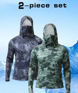 Men's UPF 50+ Sun Protection Fishing Hoodie 2-Piece Set | Camo Face Mask Long Sleeve Shirt for Outdoor Hiking, Running, Boating women