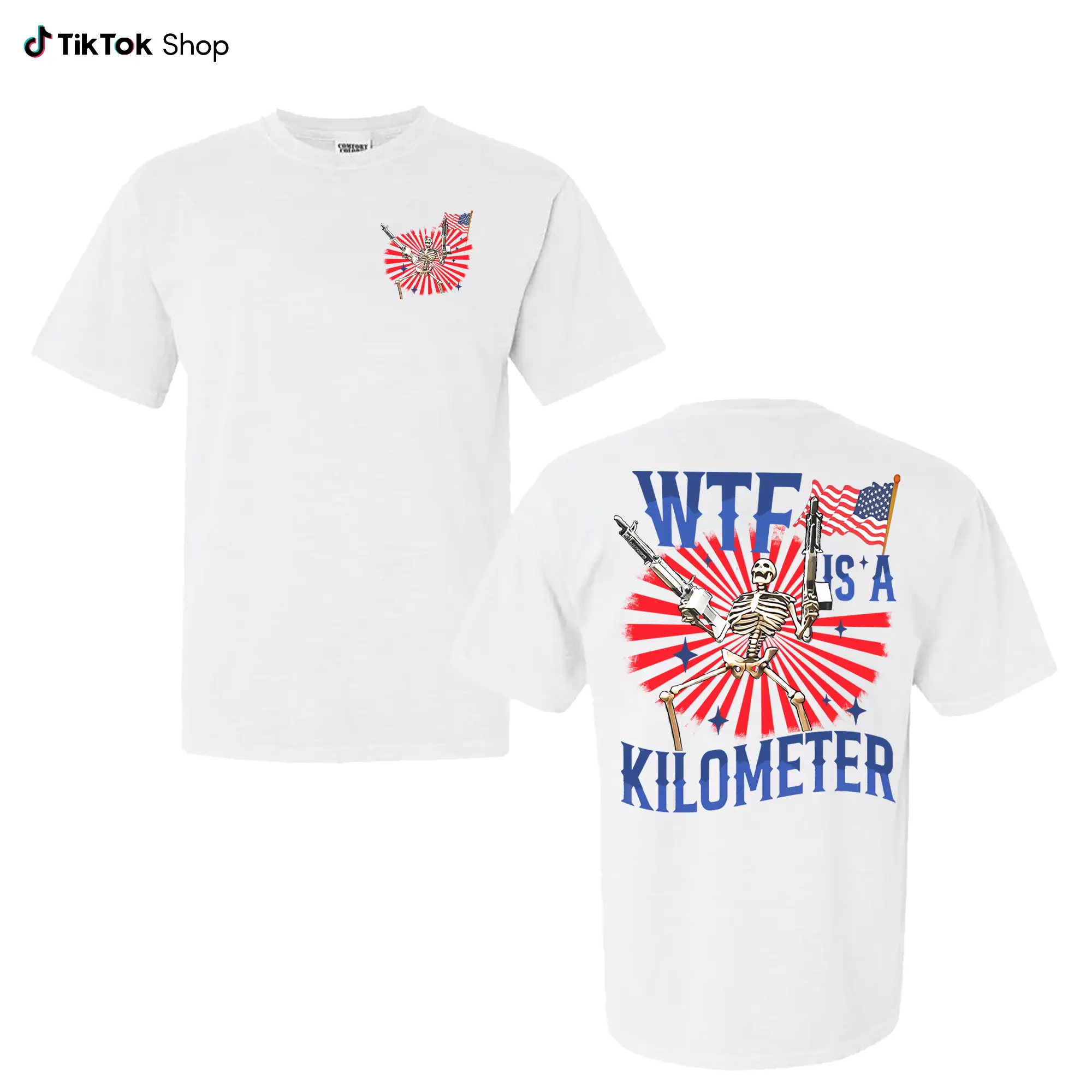 WTF Is A Kilometer Funny T-shirt, July 4th skeleton Funny Cringey USA Meme T-Shirt, USA Flag , Veteran Day Tee, Funny Gamer Shirt