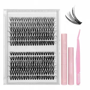 Chino Lashes DIY Cluster Lash Kit, 30D 40D D Curl Lashes 9-17mm, Bond & Seal Glue, Remover, Tweezers for Easy Lash Extension