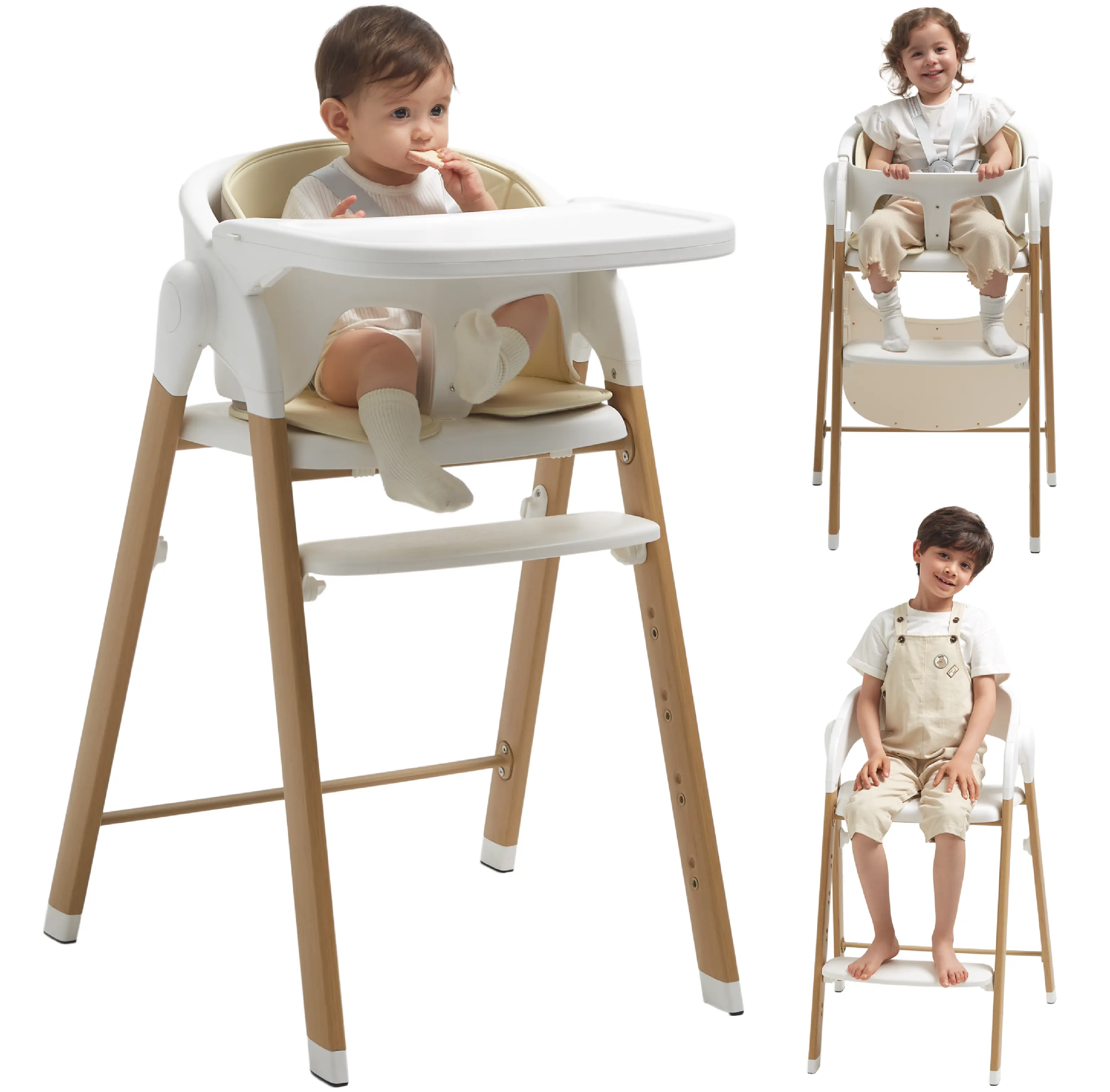 KUB High Chair for Babies and Toddlers Adjustable Foldable Convertible 5 Point Harness Easy Clean with Removable Tray Baby Highchair Grows up with Family