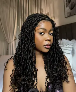 JALIZA Salon-level Knotless Boho Locs Swiss HD Lace Full Lace Glueless Human Hair Boho Curls Locs Wig Kinky Curly Wig Frontal Wig