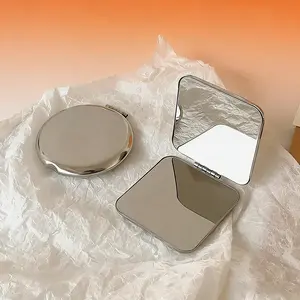 1Pc Portable Folding Makeup Mirror for Women, Stainless Steel Pocket Cosmetic Mirror with Multiple Shapes