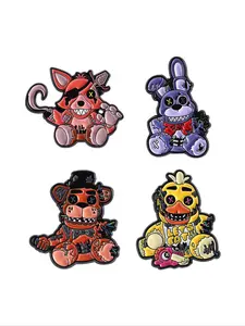 4pcs of animated horror games, cartoon teddy bears, five nights harem brooch badges, matching clothes, backpacks, fashionable jewelry suitable for men and women to wear daily, exquisite gifts for friends, Drop Set Pins, Accessories