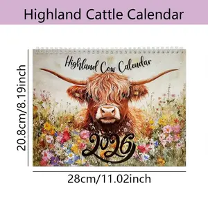 2026 Highland Cow Wall Calendar, Daily Planner & Monthly Notebook, Perfect Gift for Animal Lovers, Home Office Decor, High-Quality Print